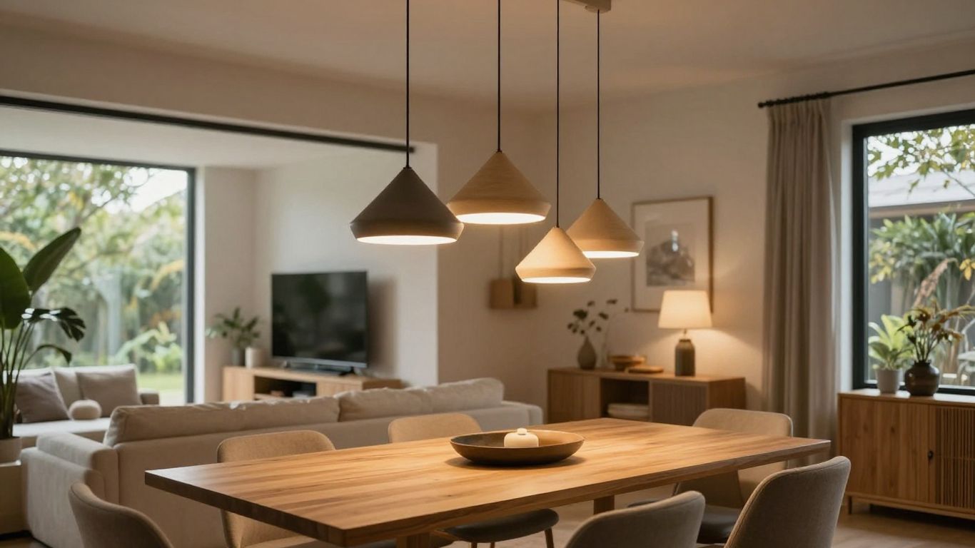 Modern pendant lights illuminating a stylish dining area.