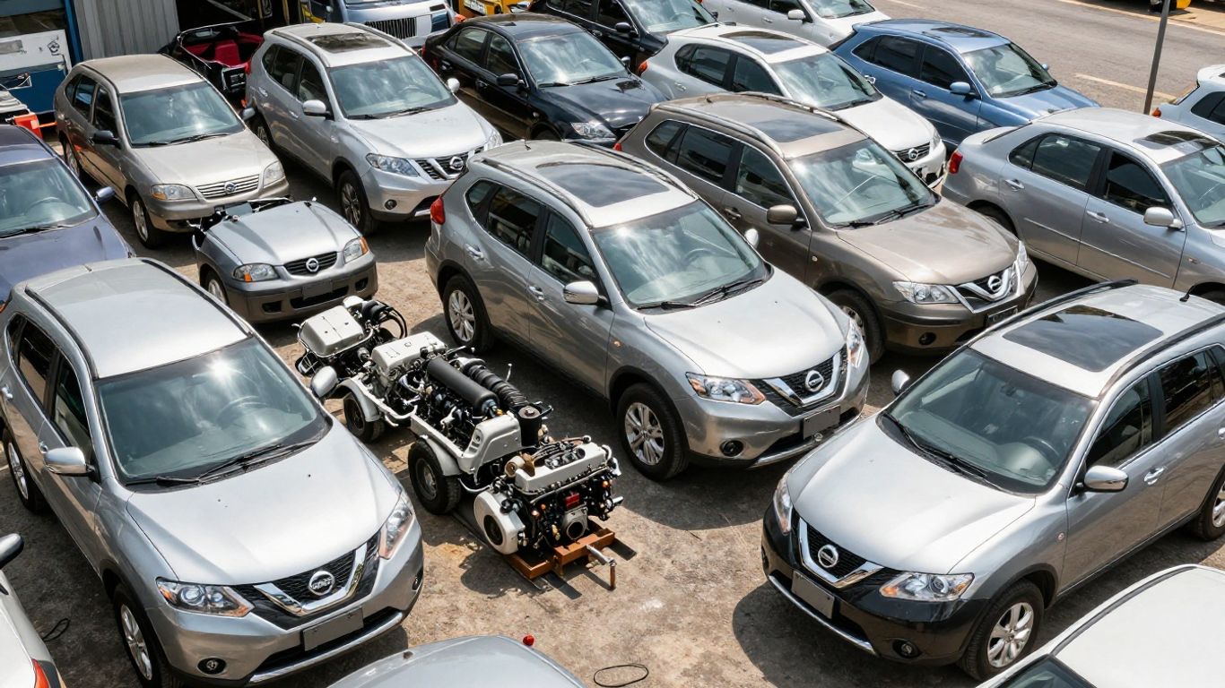 Nissan X-Trail parts in a wrecking yard