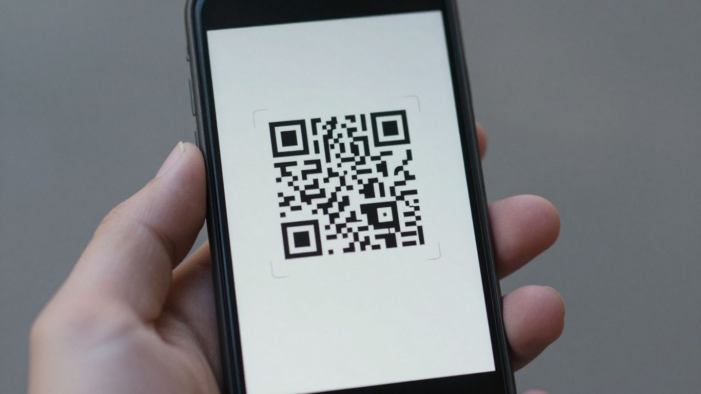 Smartphone scanning a QR code outdoors.