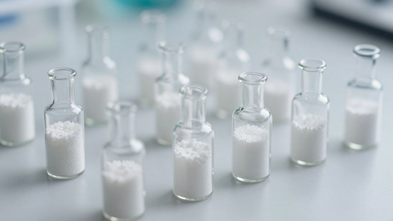 High-quality peptide vials on a sterile lab surface.