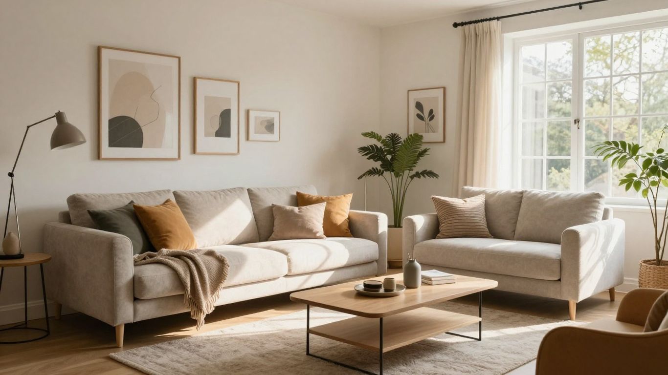 Stylish living room furniture for an Airbnb rental.