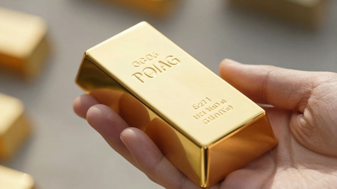 Main d'expert tenant une barre d'or brillante.