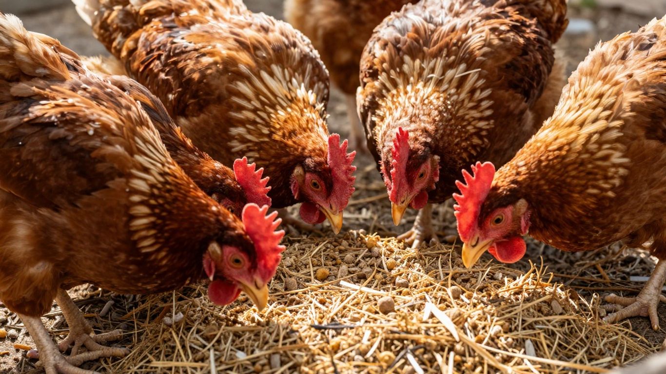 Zdrowe kurczaki jedzące naturalną paszę.