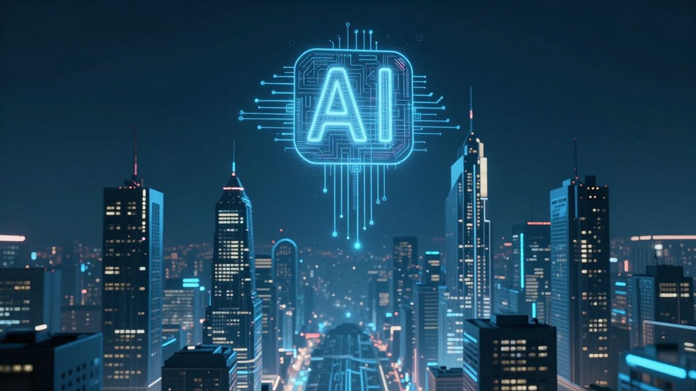 Futuristic cityscape with AI elements.
