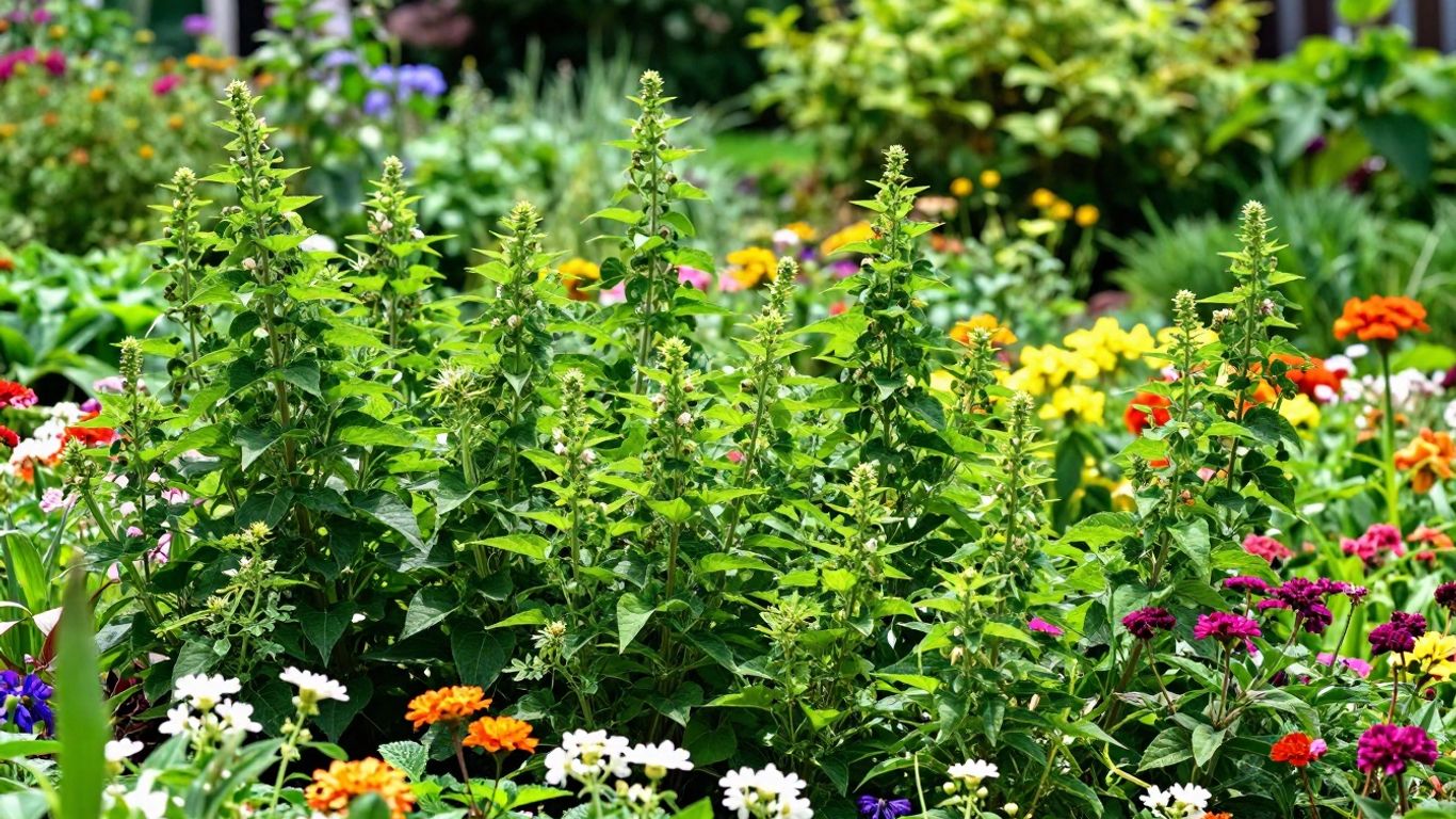 Schnell wachsende Pflanzen und Blumen in einem Garten.