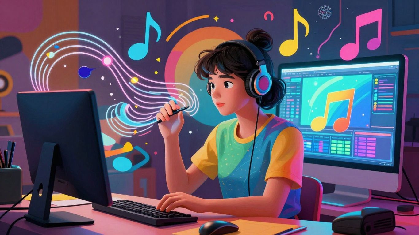 AI music video creation with colorful abstract visuals.