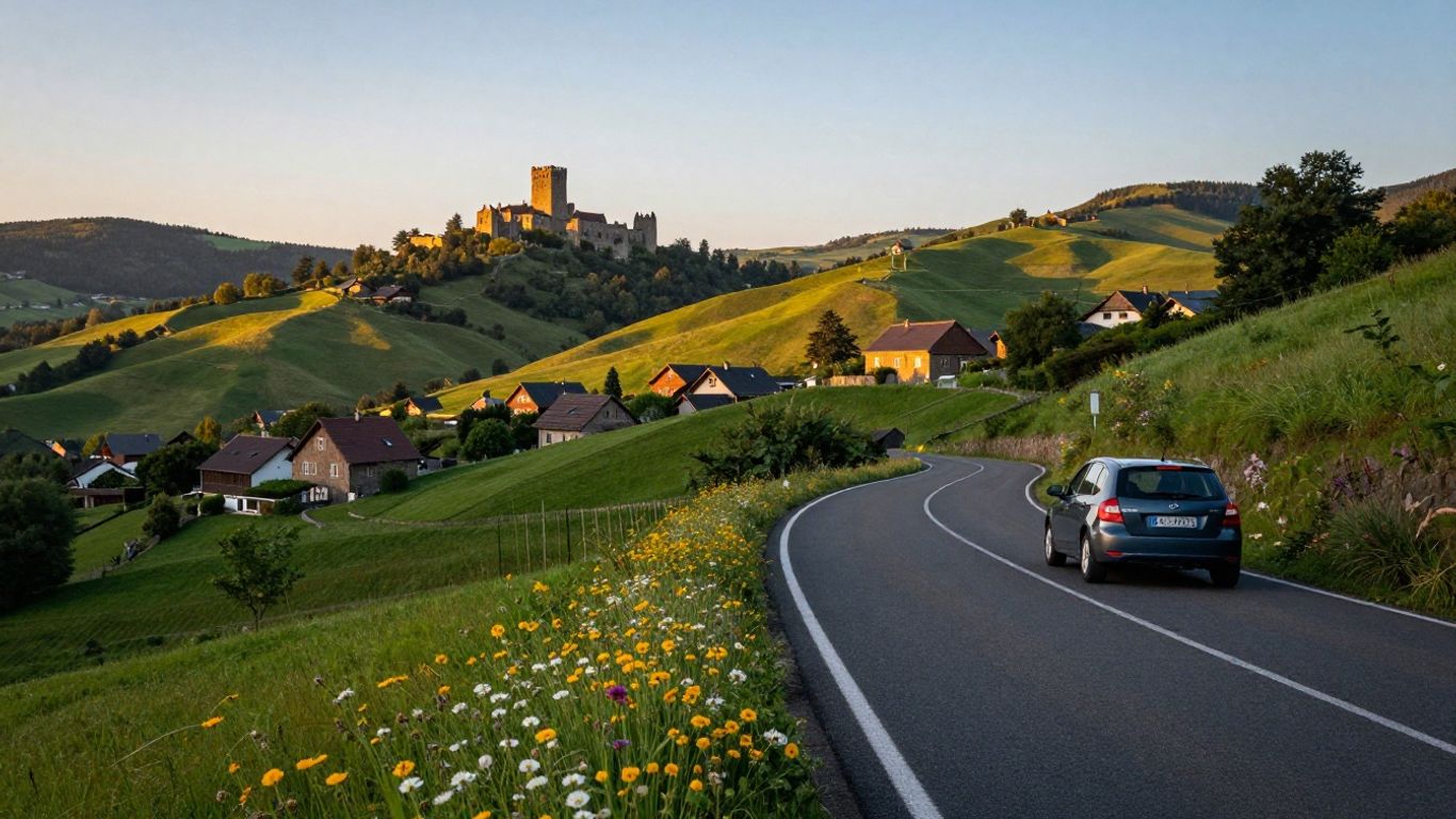 Mergellandroute met glooiende heuvels en pittoreske dorpjes.