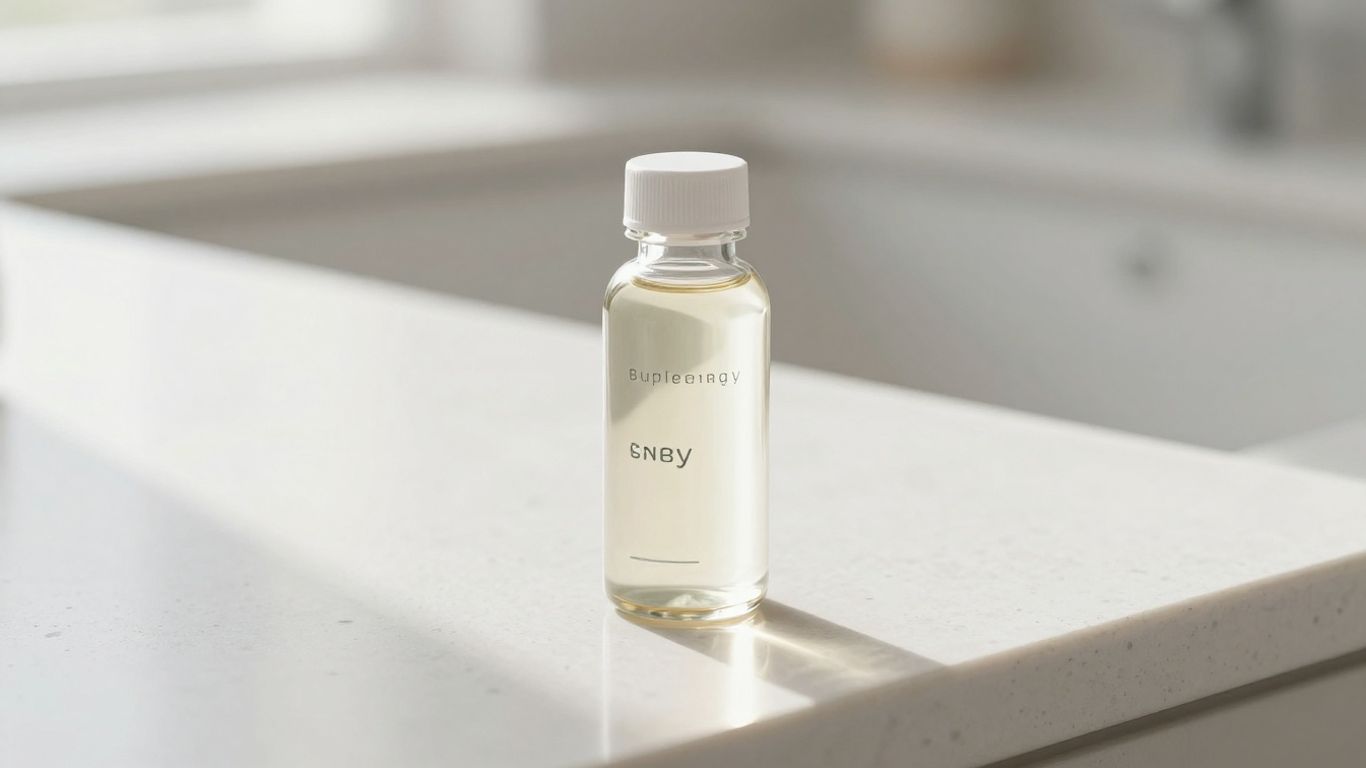 A sleek indigo supplement bottle on a white surface