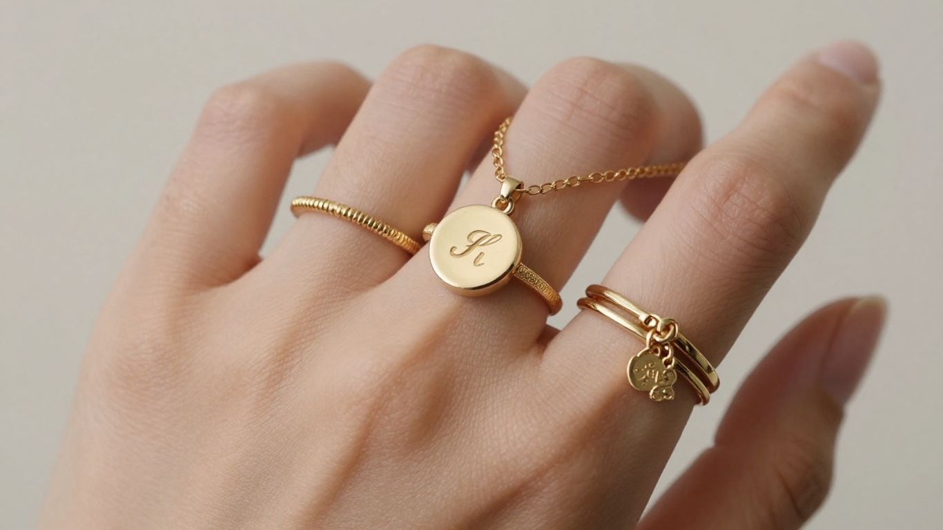 Woman's hand with personalized statement jewelry.
