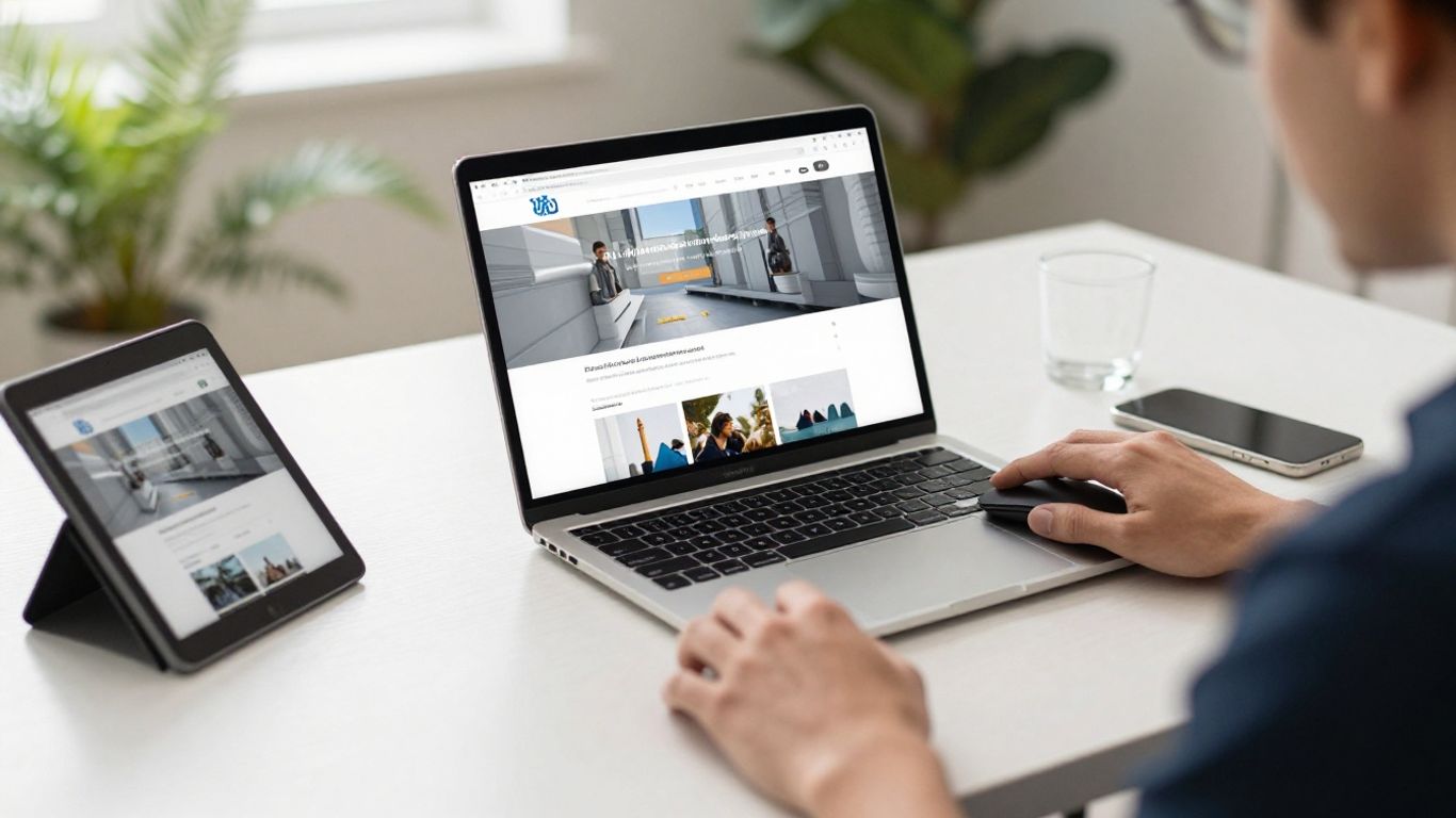 Modern workspace with devices showing affiliate marketing