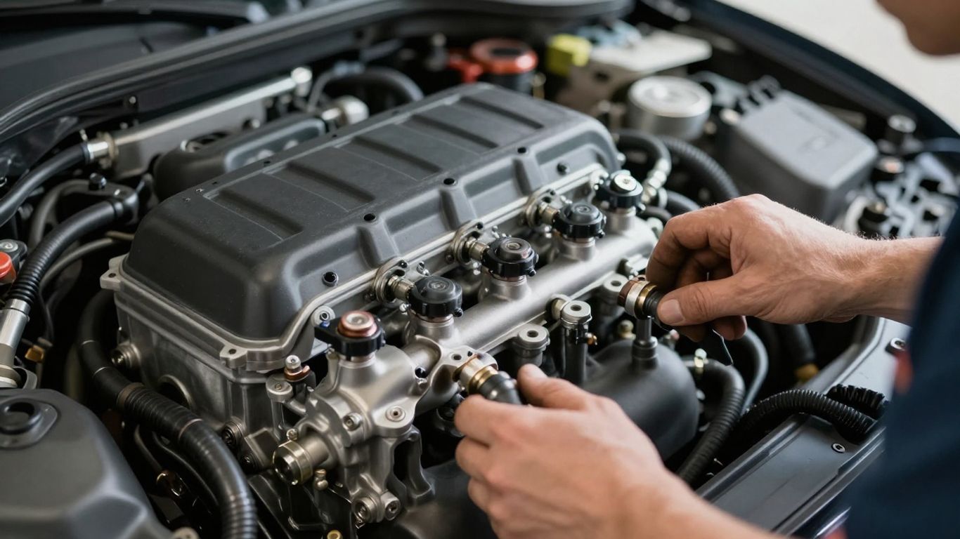 Audi engine bay with diagnostic equipment