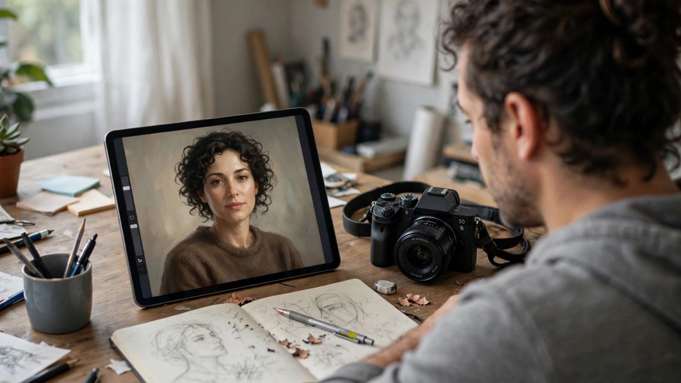 A creator reviewing a character reference image