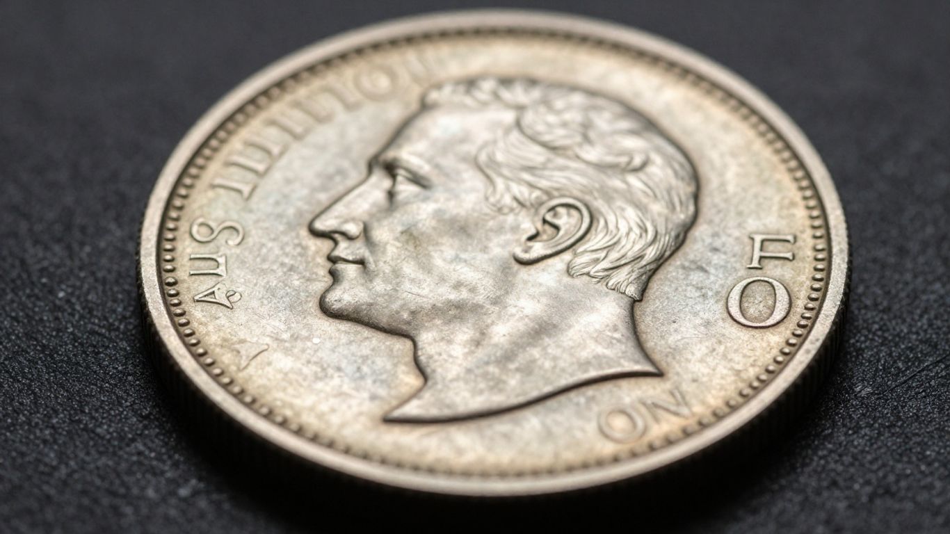 Close-up of a detailed, gleaming coin.