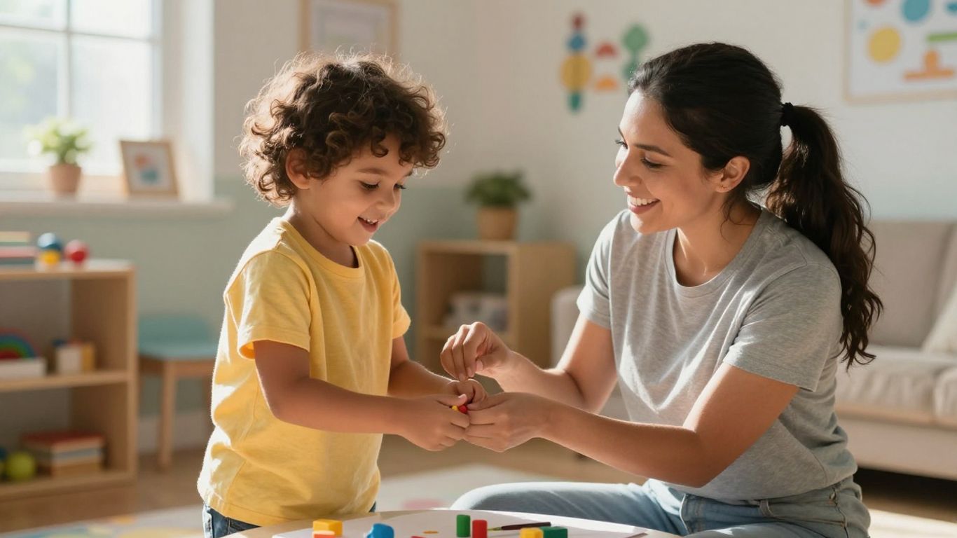 Therapist and child learning together.