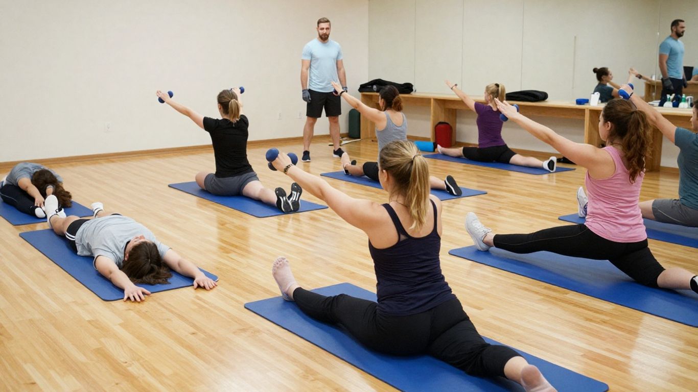 People actively participating in physical therapy exercises.