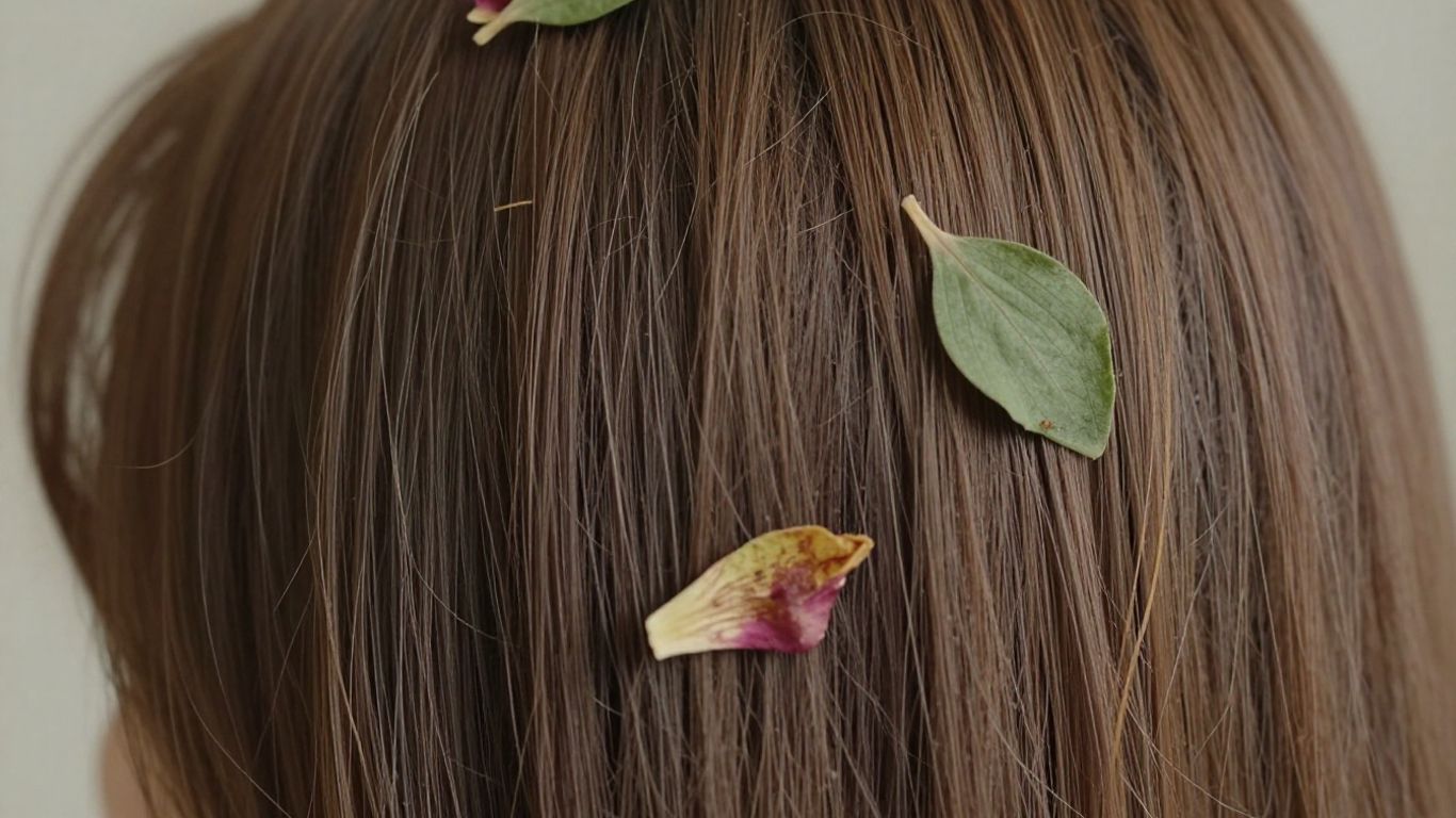 Healthy hair strands with botanical elements.