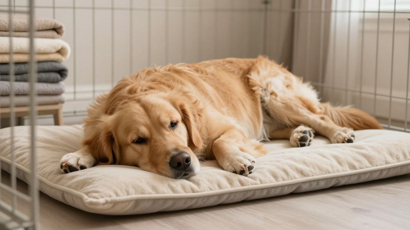 Dog resting on soft crate bedding