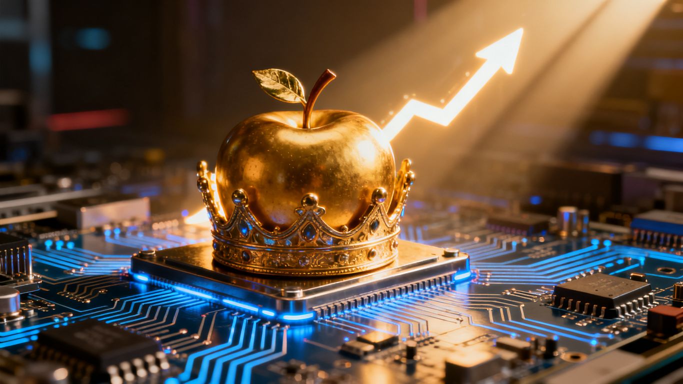 Apple crown on circuit boards, AI investment shift.