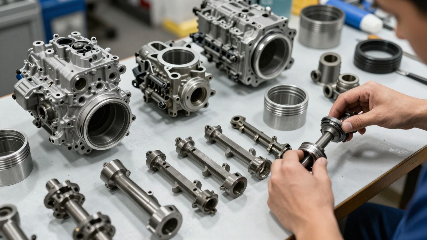 Used Mitsubishi engines in a workshop