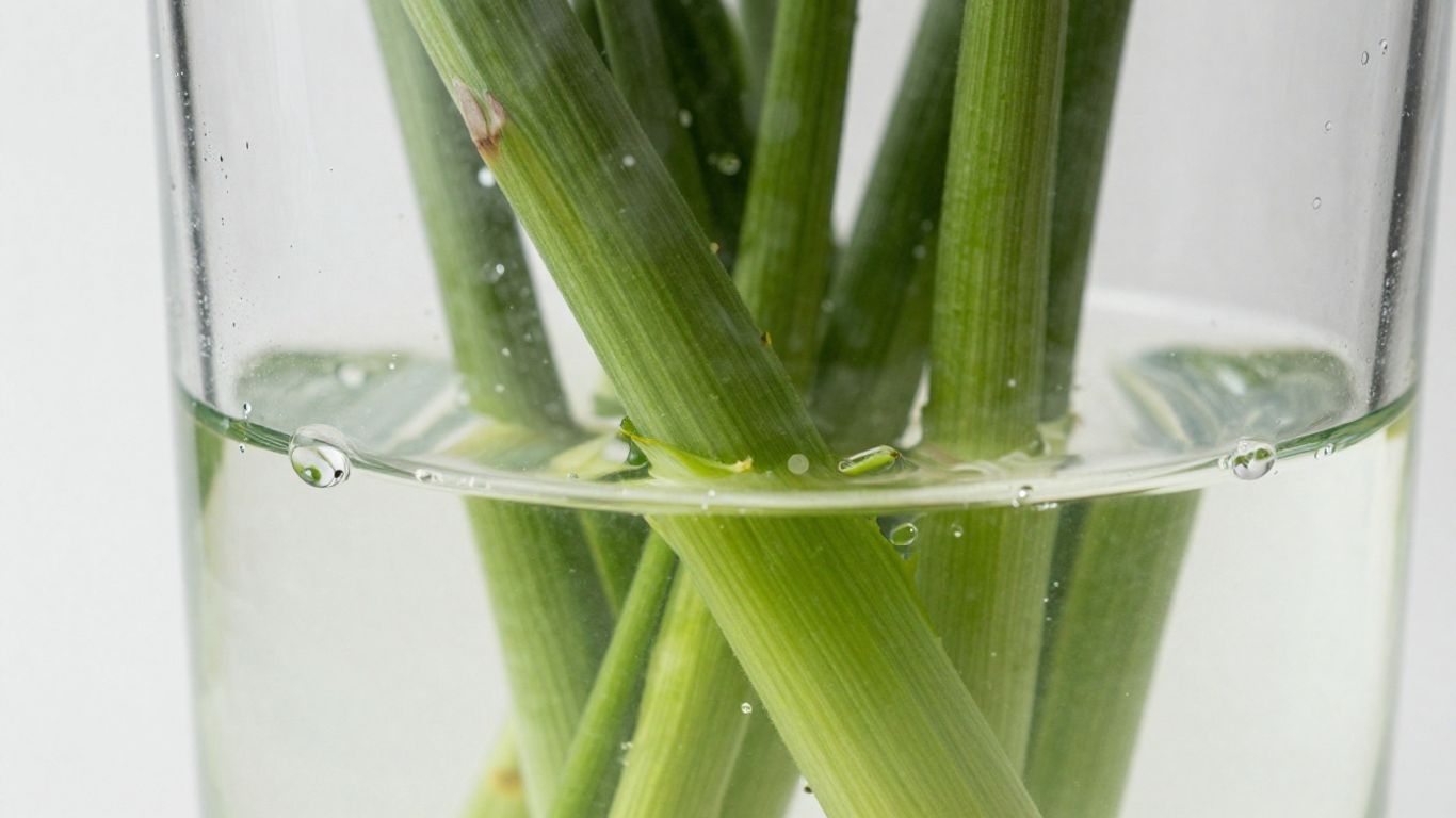 A closeup of fresh cut stems placed in a clear water vase
