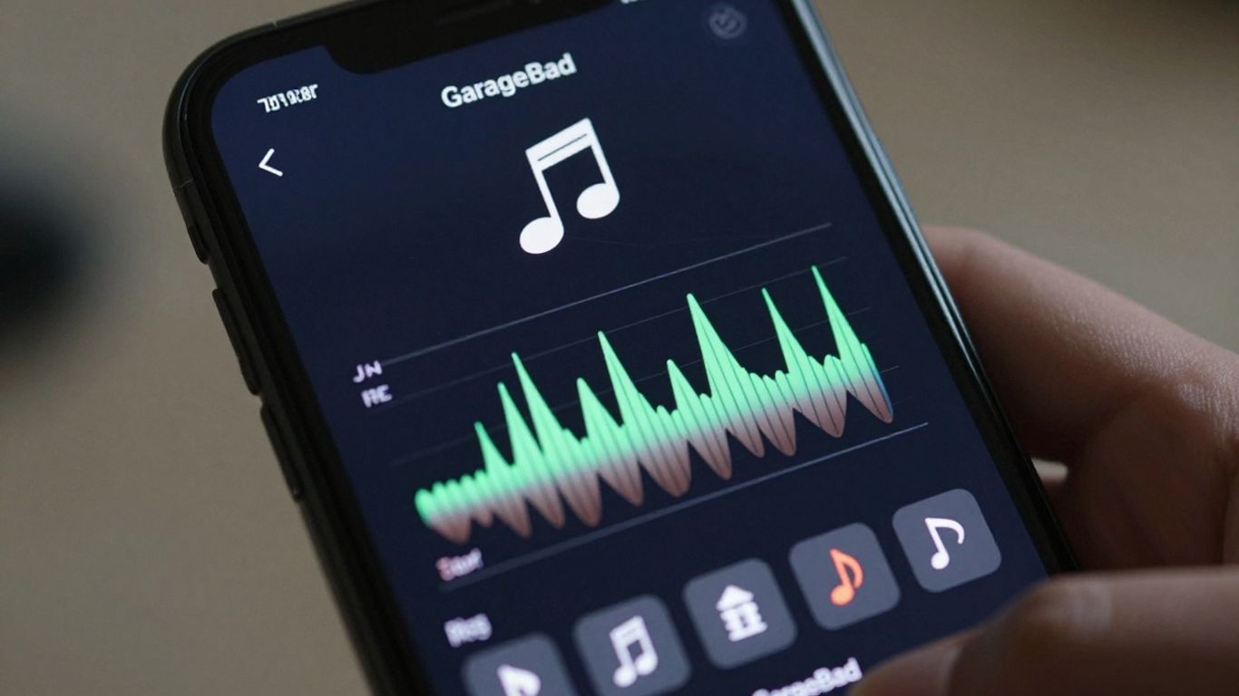 Tela do aplicativo GarageBand no celular
