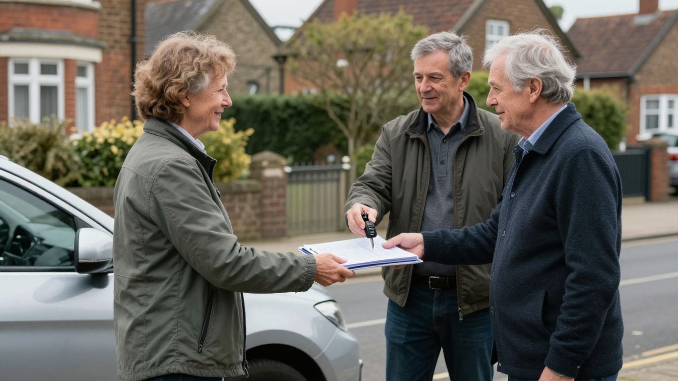 Keys exchanged beside a clean leased car