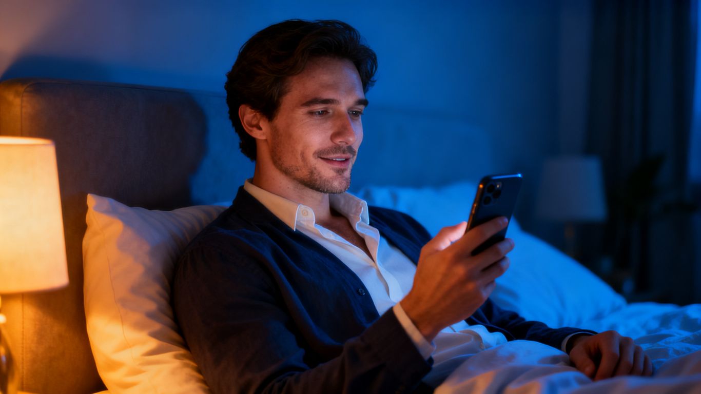Adult AI companion chatting by phone