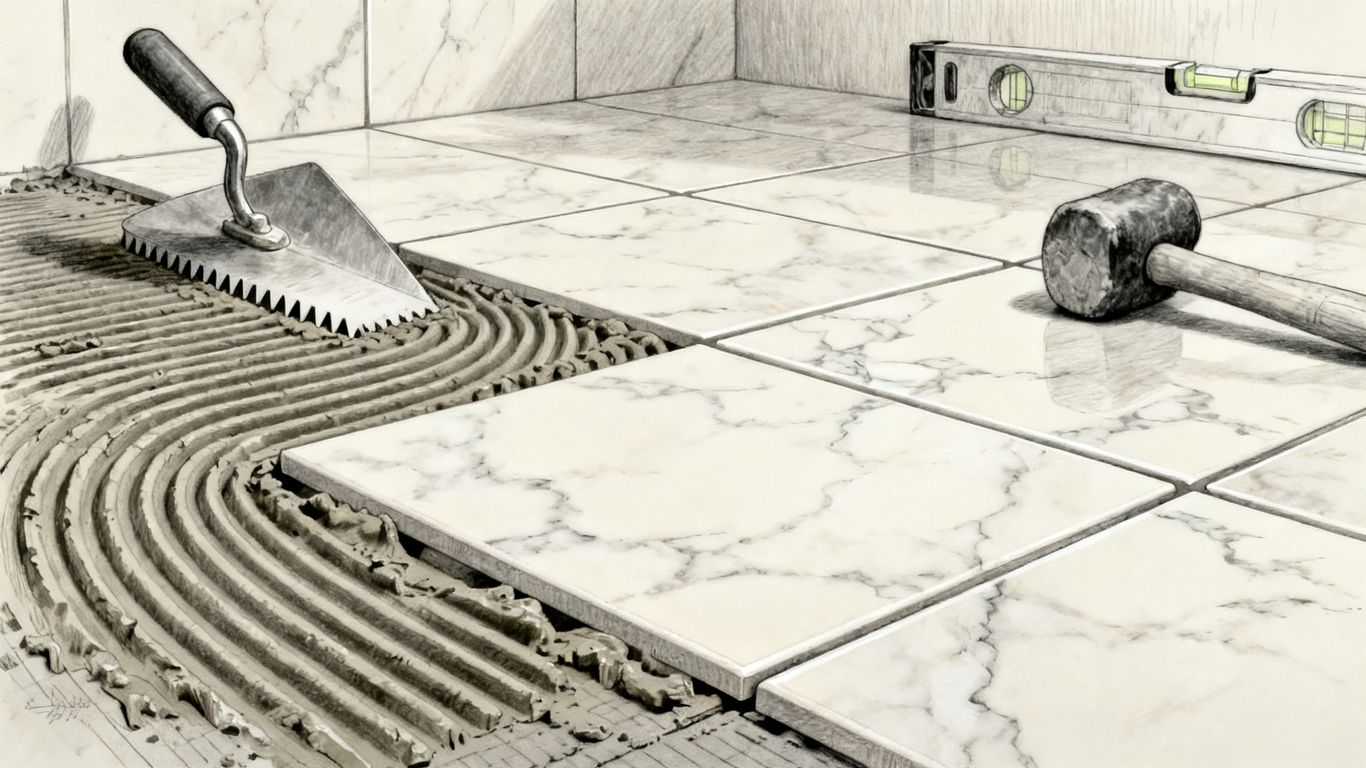 Natural stone installation on bathroom floor