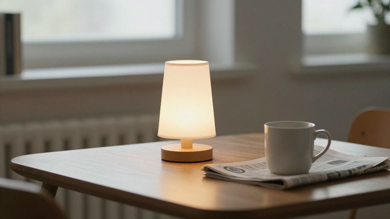 Kompakte Lampe neben einem Frühstücksplatz