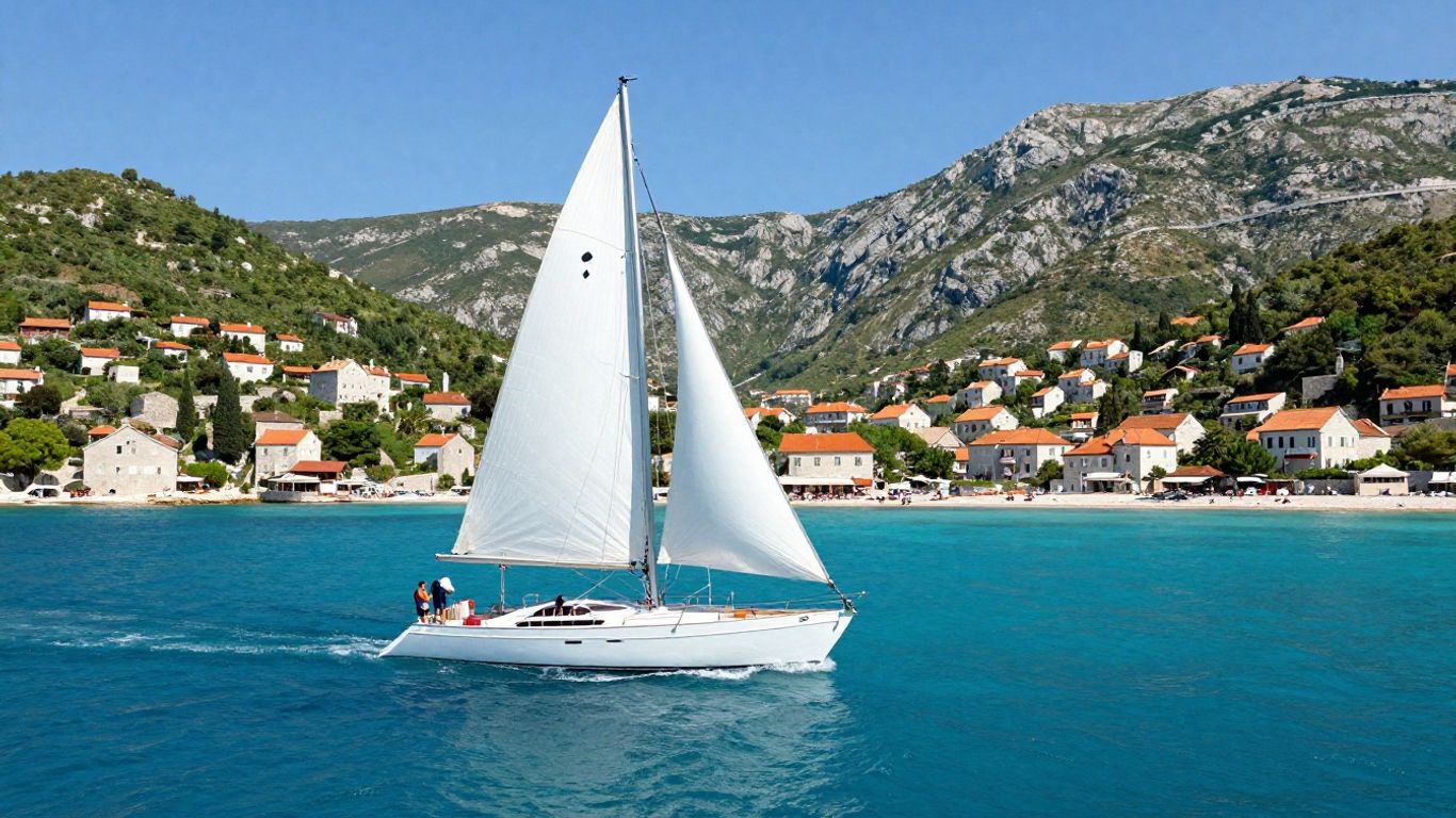Yacht sailing on the clear blue waters of the Dalmatian Coast.