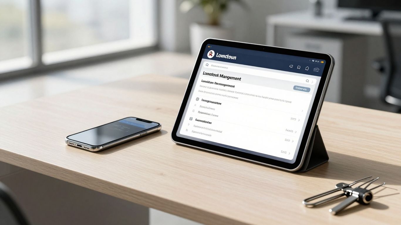 MobiWork locksmith software on a tablet in an office.