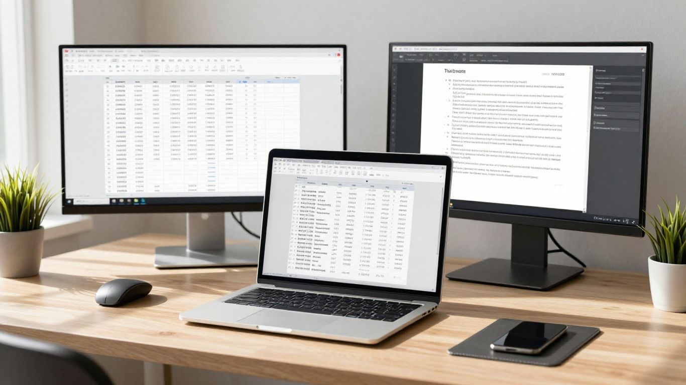 Laptop showing spreadsheet and PDF conversion.