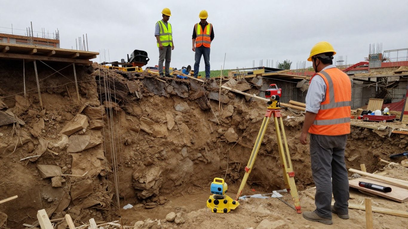 Geotechnical engineers examining a foundation excavation