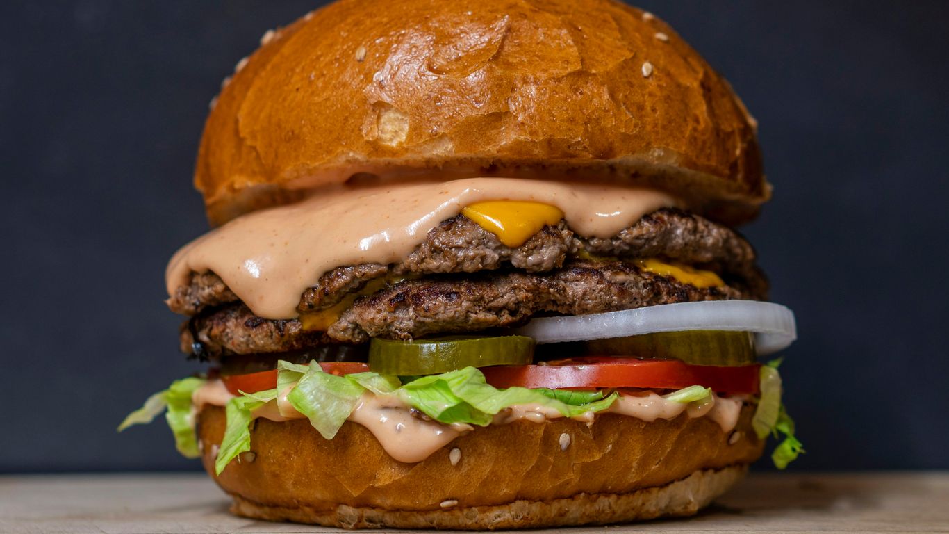 A close up shot of a craft burger