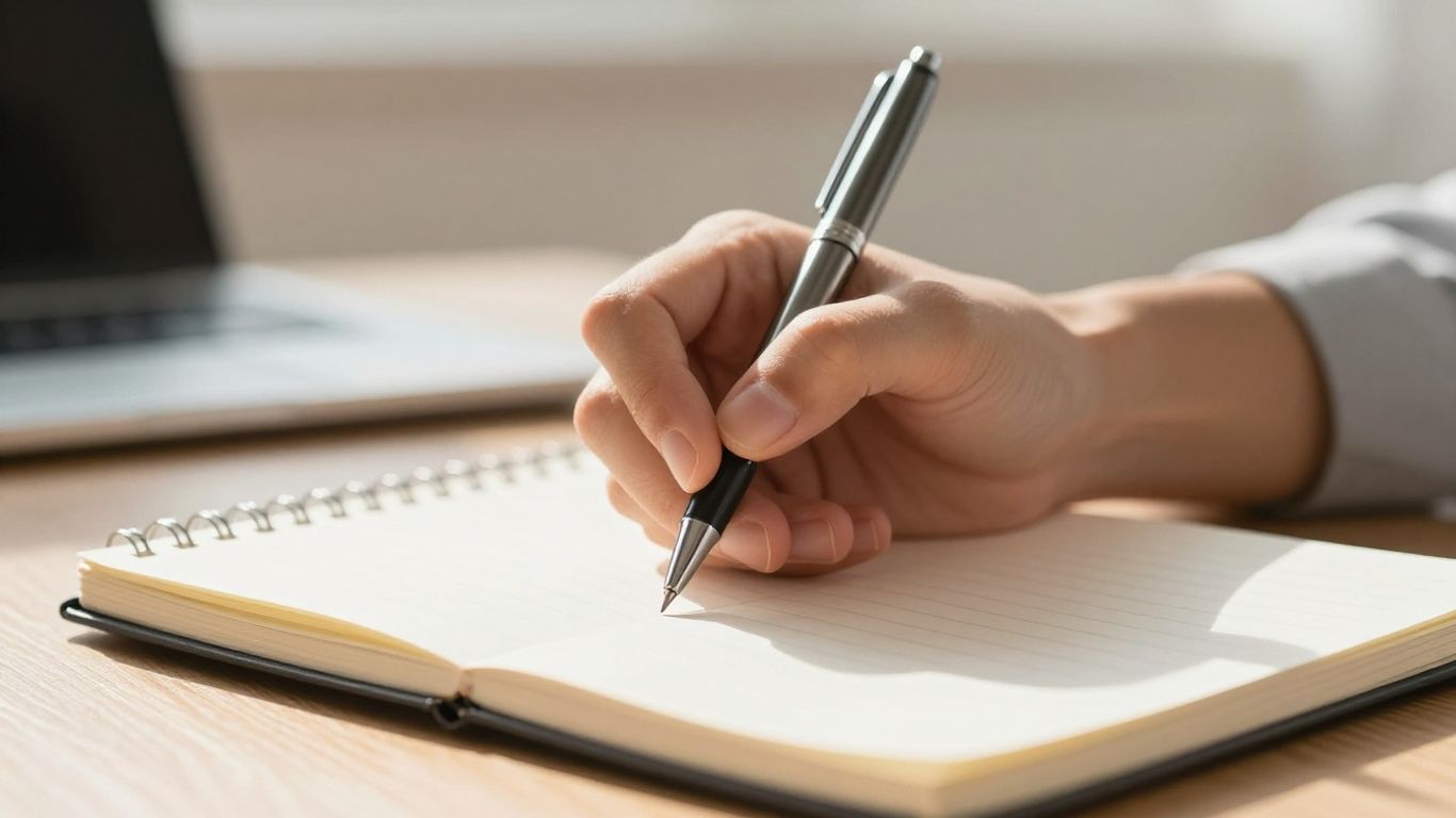 Hands poised to write a trading plan.