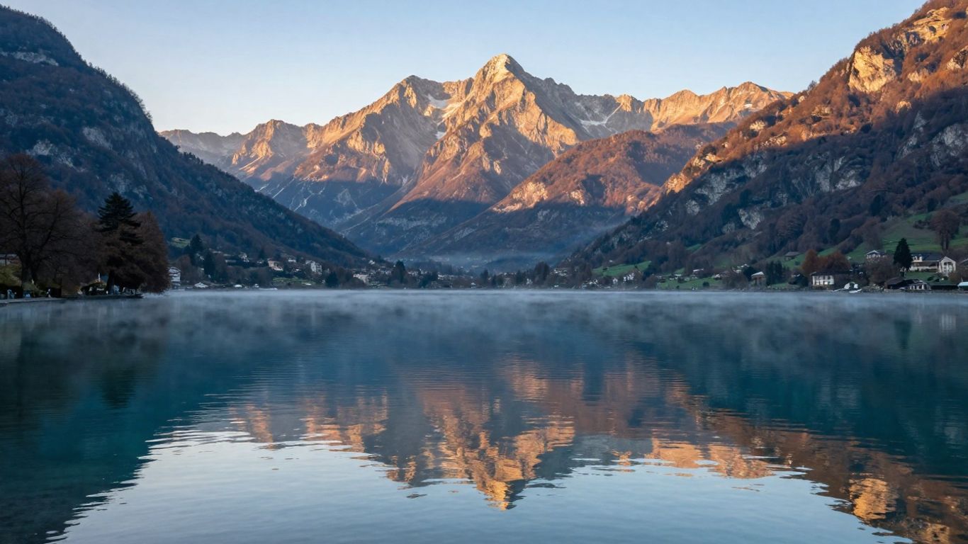 Lac d’Annecy au lever du jour avec montagnes