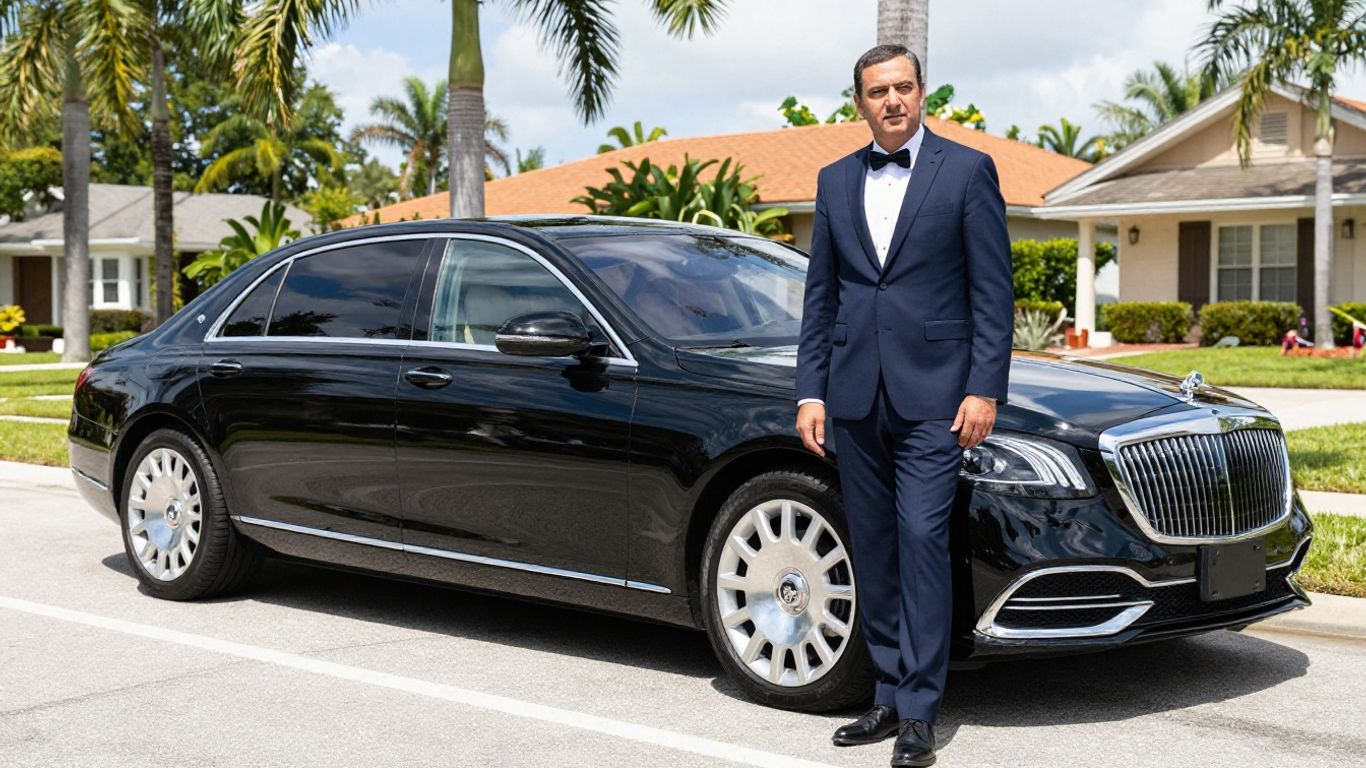 Professional chauffeur performing pre-trip vehicle inspection