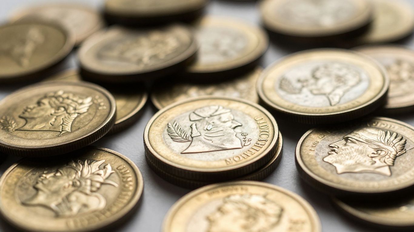 Stack of gold and silver coins, close-up view.