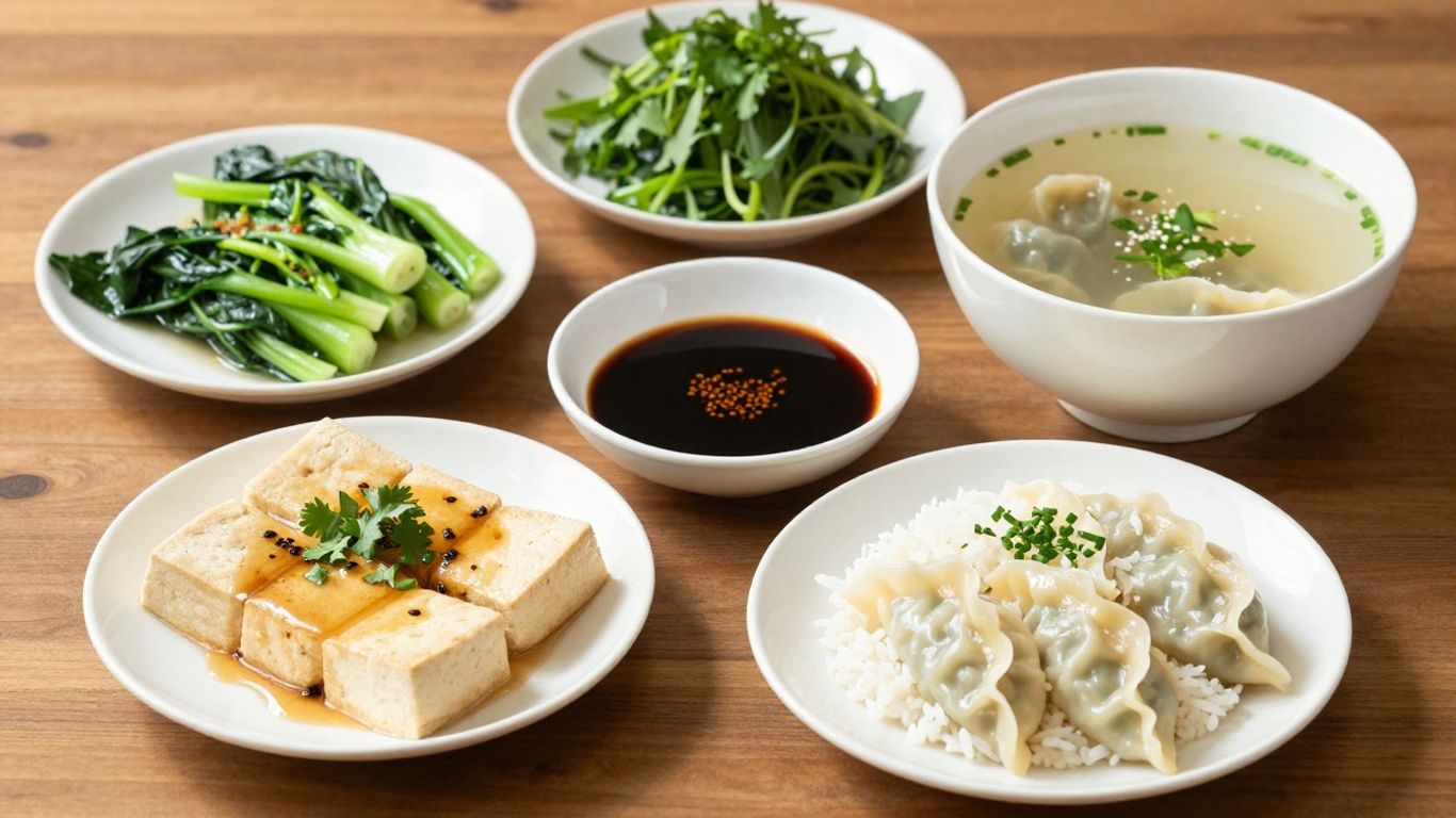 Vegetable dumplings with dipping sauces