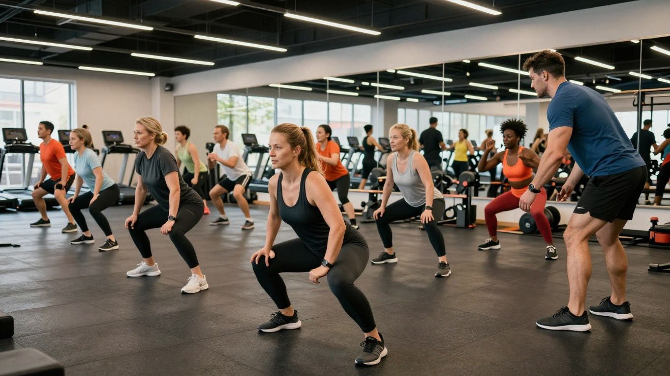 People exercising in a small group training session.