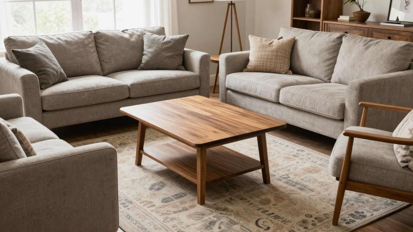 Various furniture items in a living room setting.