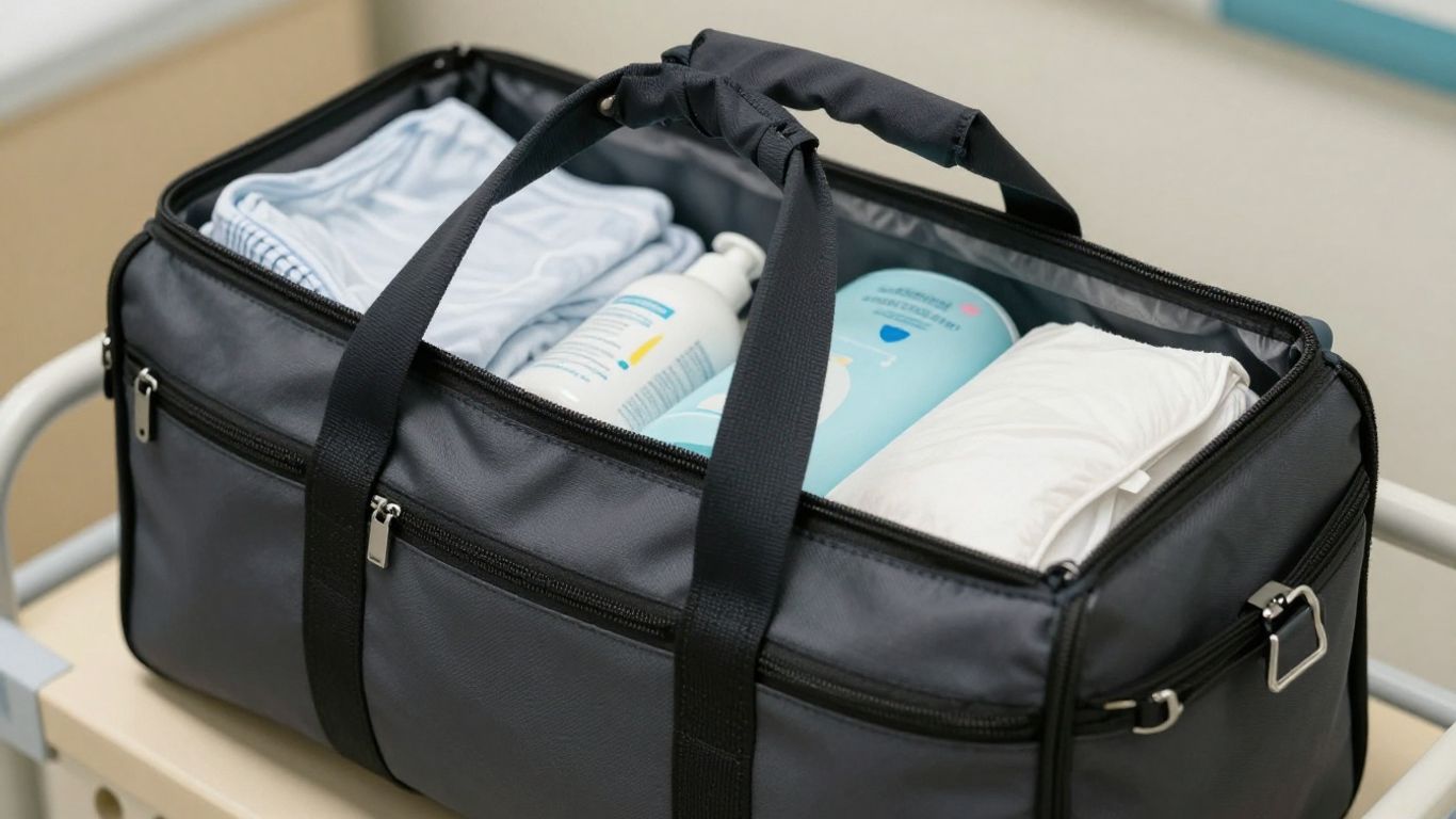 Hospital bag packed with essentials for a C-section.