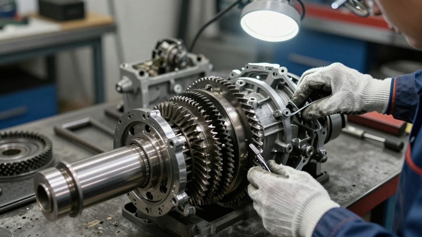 Automatic transmission components in workshop