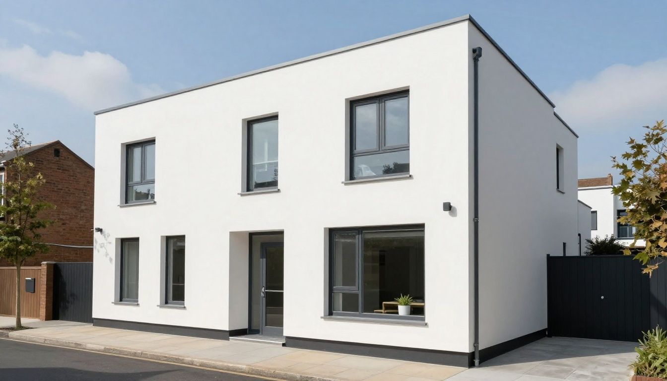 The crisp, clean exterior of a Bristol property with new monocouche render applied