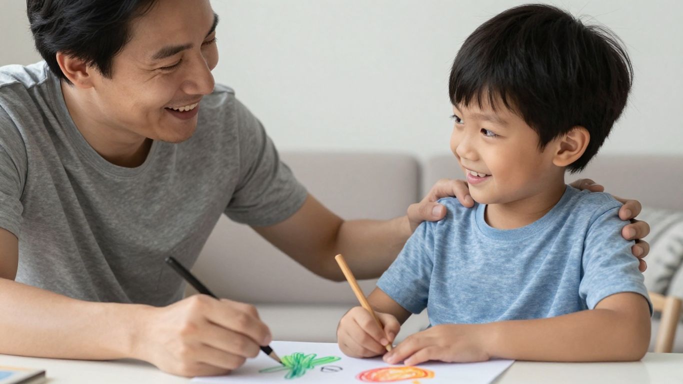 Parent and child sharing a positive, encouraging moment.