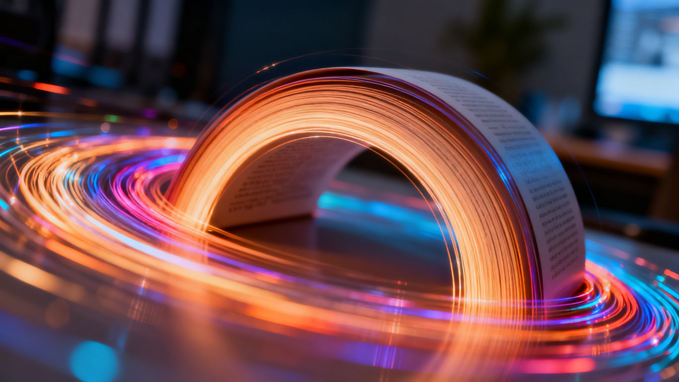 Abstract story arc forming from light and color.