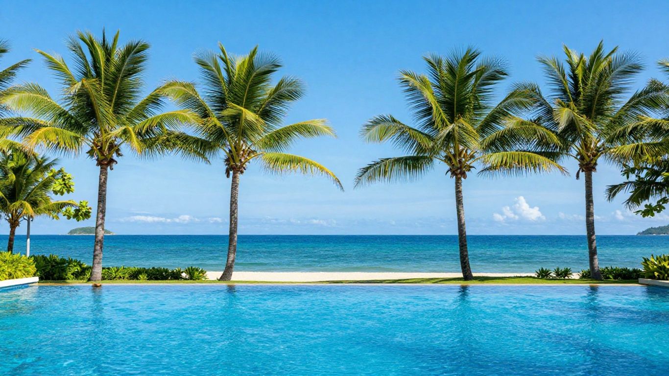 Tropical paradise view overlooking ocean