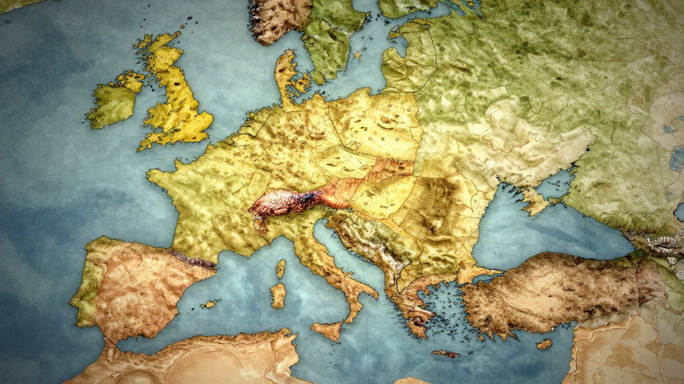 Map showing a large empire with smaller influenced states.