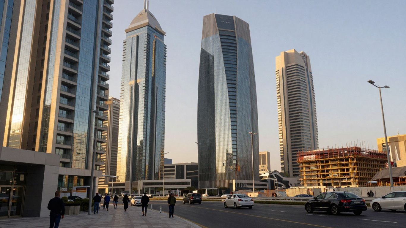 Dubai skyline with active construction and business district
