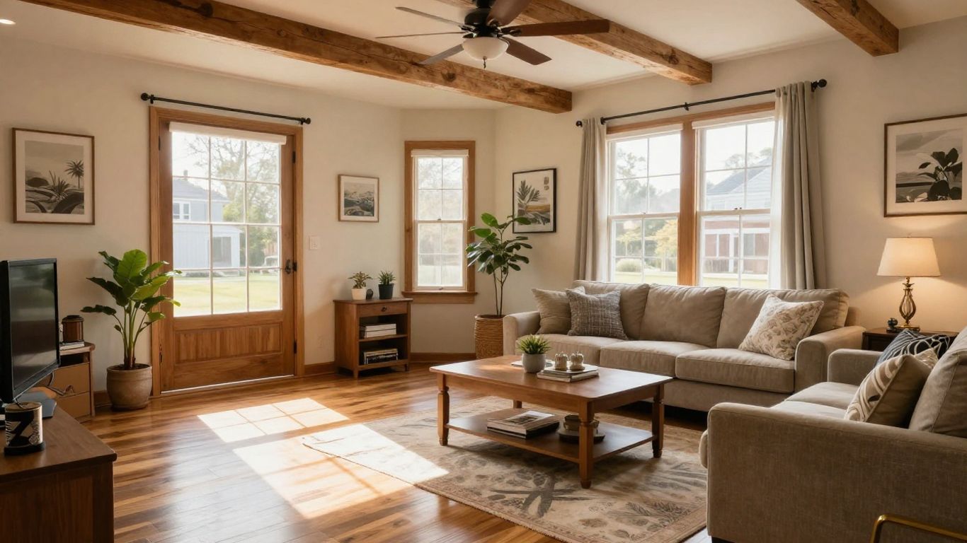 Finished basement living space in Suwanee, Georgia.